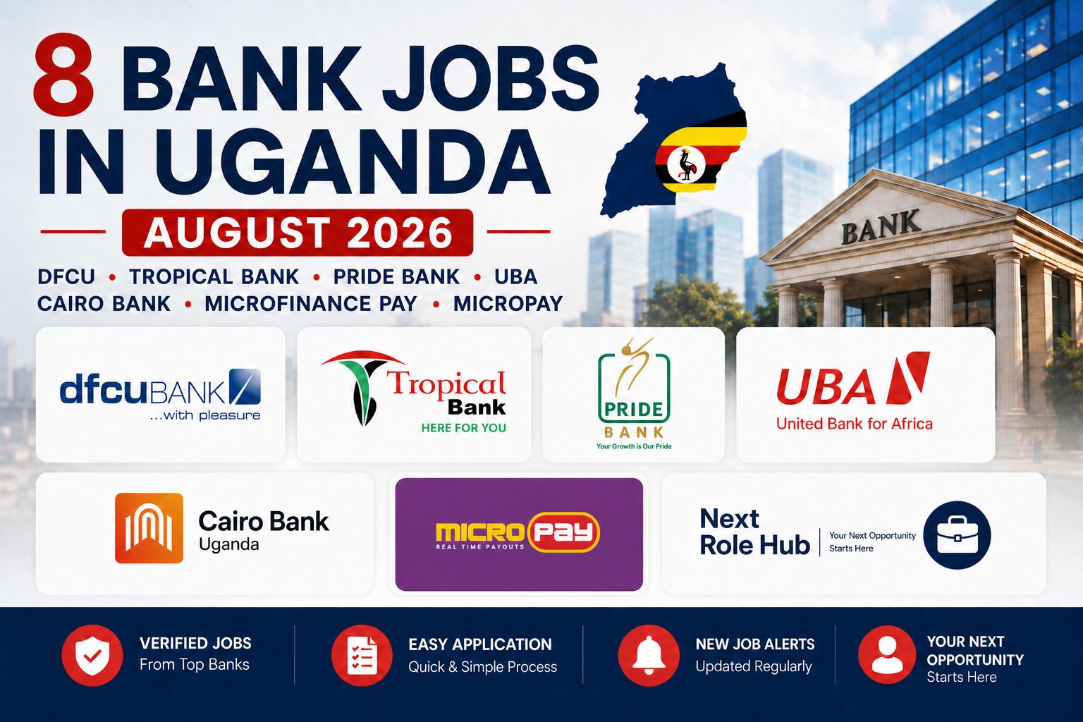 8 Bank Jobs in Uganda August 2026: DFCU, UBA, Pride & More